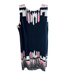Maya Brooke Women's 22W Navy Pink White‎ Abstract Sleeveless Dress